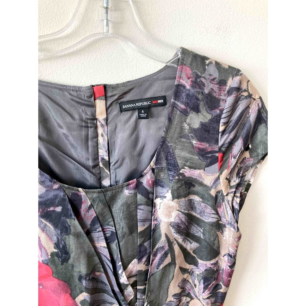 Banana Republic Mad Men Floral Sheath Dress Green Size 4 - Picture 6 of 8